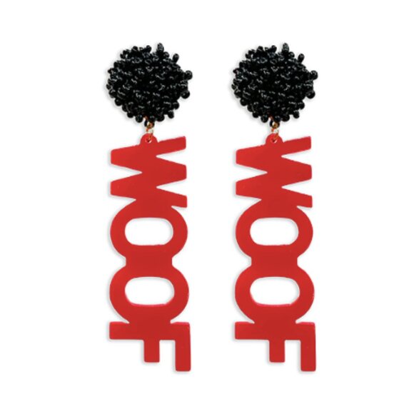 UGA WOOF Bead Acrylic Football Team Word Earrings - Picture 1 of 2